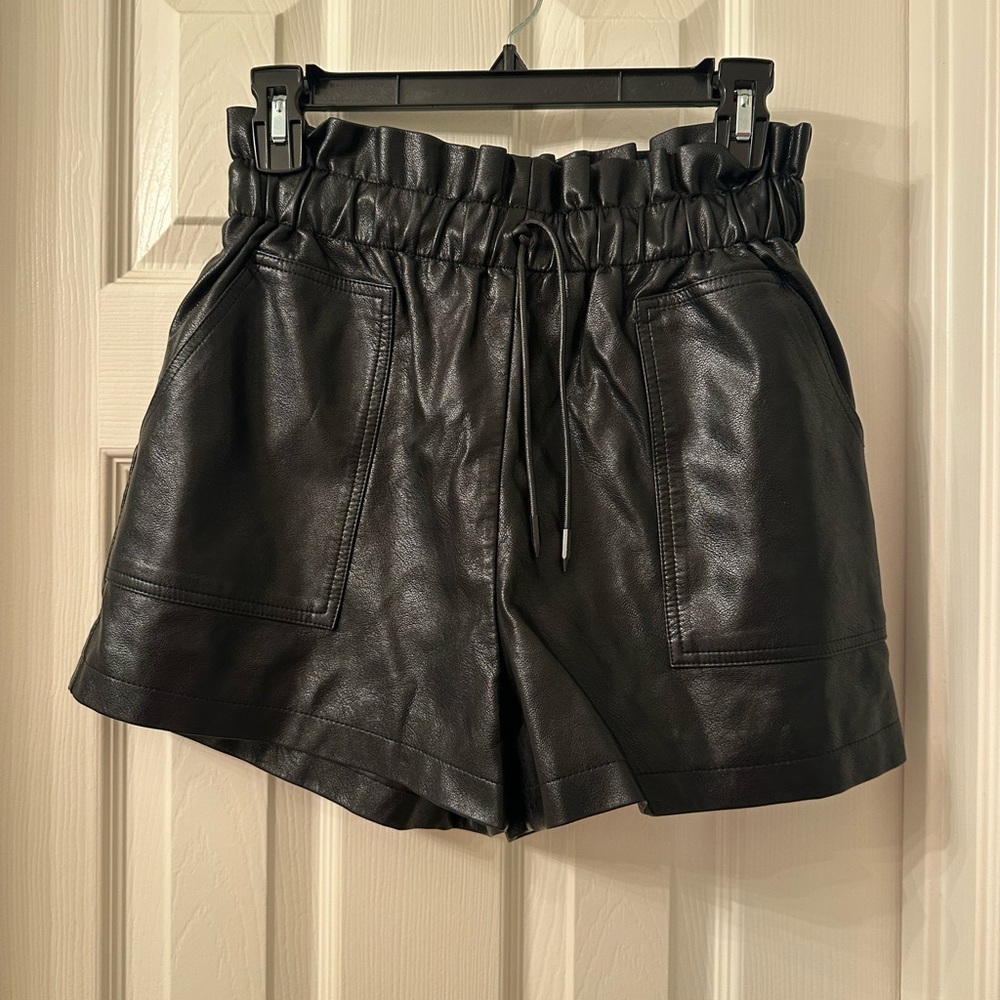 SCHUTZ Black High Waist Leather Shorts